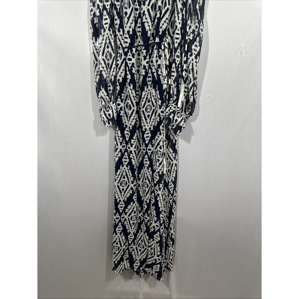 NEW $598 TORY BURCH [ XL ] Katherine Cold Shoulder Pleat Wrap Dress Navy J2198 - Picture 9 of 15